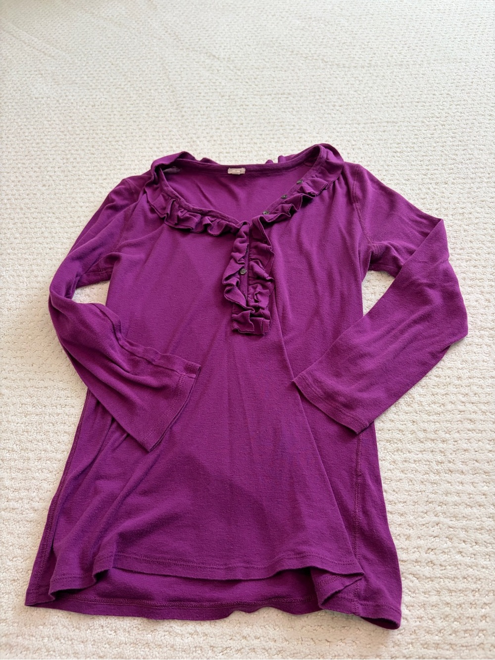 J Crew Ruffled Button Henley Shirt Top - Purple Women’s Medium